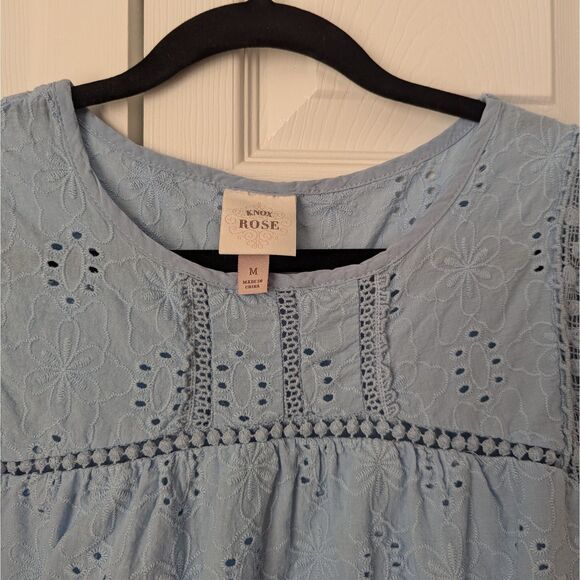 Women’s Knox Rose Blue Eyelet Blouse Size Medium Boho Feminine Top - Picture 2 of 5